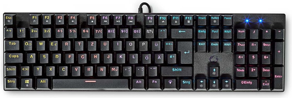 Nedis Bedraad Gaming Toetsenbord - USB Type-A - Mechanische Toetsen - LED - QWERTZ - Duits - USB Gevoed - Lengte stroomkabel: 1.50 m - Gaming