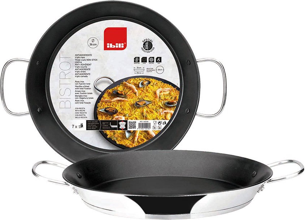 Ibili Bistrot Roestvrij Staal Paellapan 34 Cm Zilver