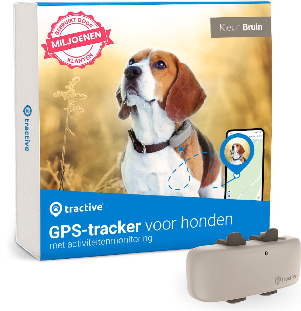 Tractive DOG 4 - Gps hondenhalsband en gezondheidstracker - Bruin - Tractive