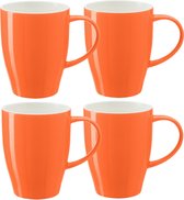 Bellatio Design Koffie mokken/bekers Paris - 4x - porselein - met oor - oranje - 350 ml