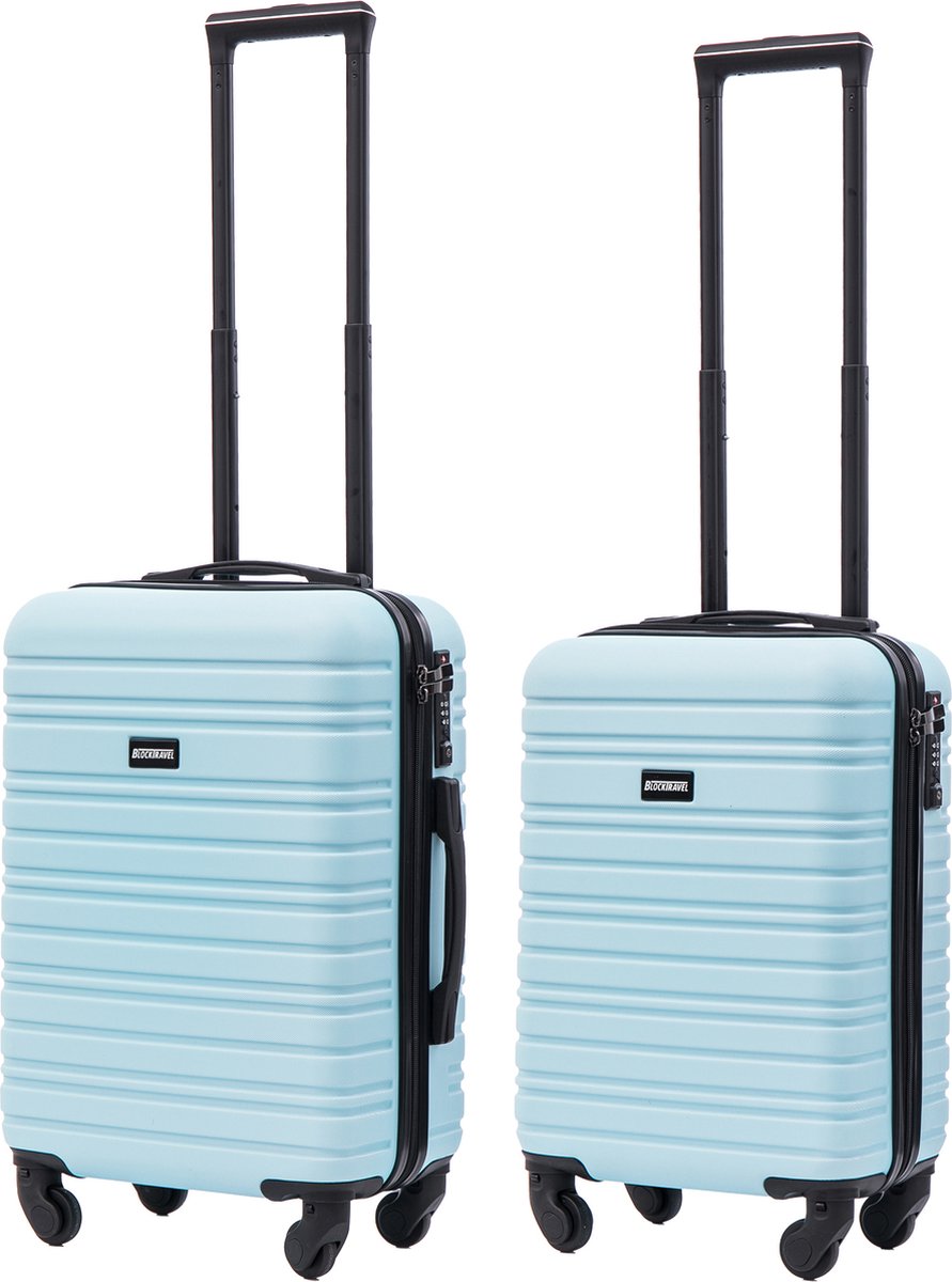 BlockTravel Kofferset 2 Delig - Handbagage Koffer met Wielen - Reiskoffer met Wielen 29 en 39 Liter - ABS - Afneembare Wielen 360º - Inbouw TSA Slot - Licht Blauw