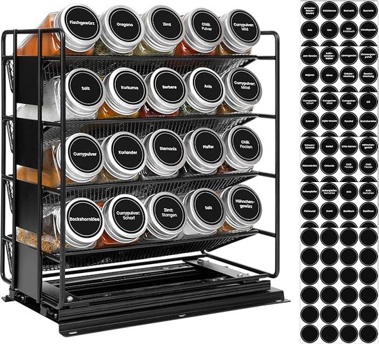 volila Glazen kruidenpotten met deksels en etiketten voor kruiden en specerijen (16 stuks) - 120 ml vierkante kruidenpotten opslag voor keukenorganisatie - wordt geleverd met 160 stickers, pen
