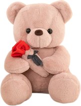 Beer Pluche Knuffel Bruin met Rode Roos 23 cm [knuffelbeer teddybeer - plush bear with rose - rozenbeer rozen beer - i love you ik hou van jou - valentijn valentijnsdag valentijnscadeau - kado voor hem haar]