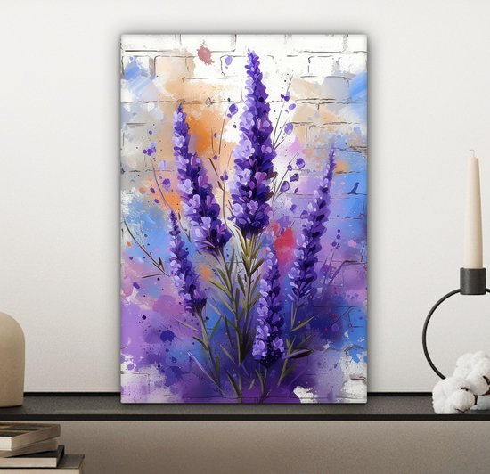 Tableau sur toile 20x30 cm - Lavande - Graffiti - Fleurs - Violet - Bloem - Décoration murale chambre - Décoration murale salon - Décoration intérieure - Peintures