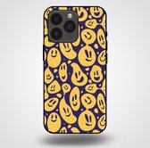 Smartphonica Telefoonhoesje voor iPhone 13 Pro met smiley opdruk - TPU backcover case emoji design - Paars Geel / Back Cover geschikt voor Apple iPhone 13 Pro