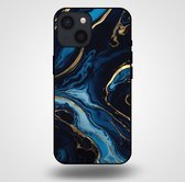 Smartphonica Telefoonhoesje voor iPhone 13 Mini met marmer opdruk - TPU backcover case marble design - Goud Blauw / Back Cover geschikt voor Apple iPhone 13 Mini