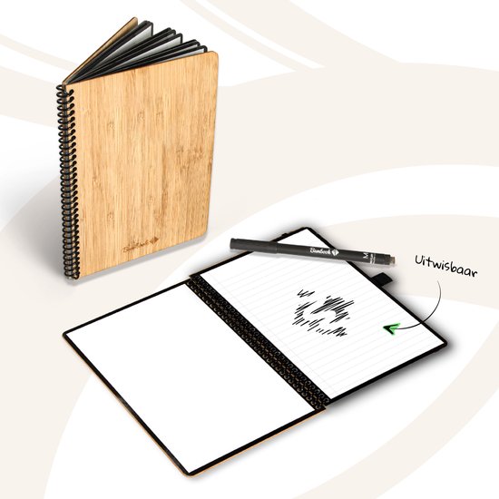 Bloc-notes Bambook - Hardcover - A4 - À carreaux - Bloc d'écriture effaçable / Bloc-notes réutilisable / Bloc-notes durable / Bloc de lecture pour tableau blanc - Avec 1 marqueur gratuit