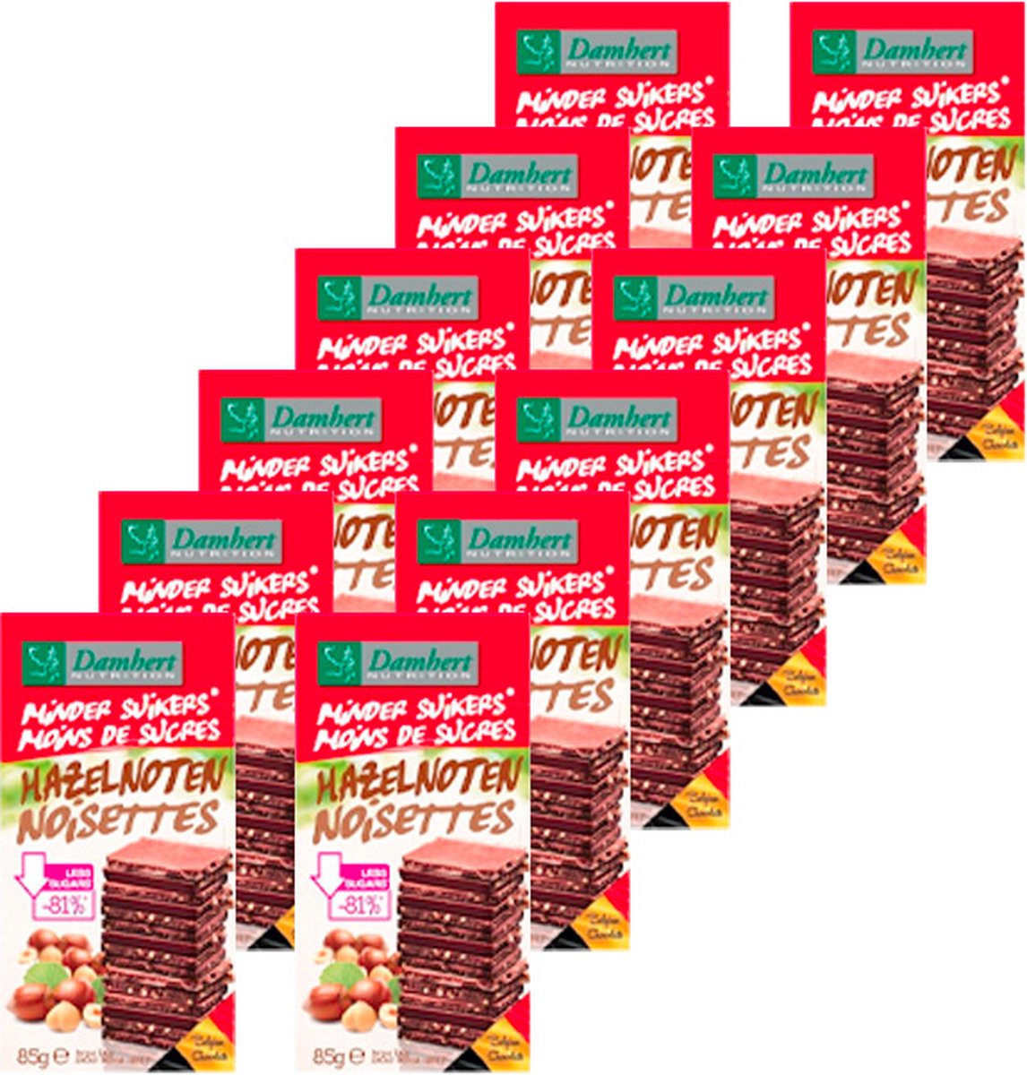 Goedkoopste Damhert | Minder Suikers | Chocoladetablet | Hazelnoten | 12 stuks | 12 x 85 gram