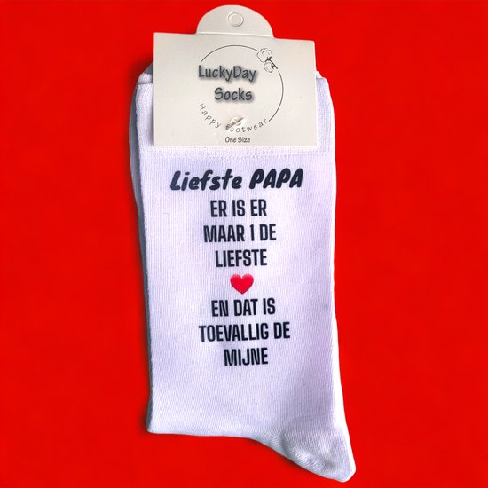 Liefste papa - Pap - Hou van je - Verjaardag - Gift - Vader cadeau - Sokken met tekst - Witte sokken - Cadeau voor vrouw en man - Kado - Sokken - Verjaardags cadeau voor hem en haar - Vaderdag - LuckyDay Socks - Maat 37-44