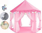 Tente de jeu Kasteel de Princesse pour Enfants rose Wit avec fond avec Siècle des Lumières LED - À partir de 3 ans - 140x140x140cm - Tente Kasteel Enfants - Pour intérieur et extérieur