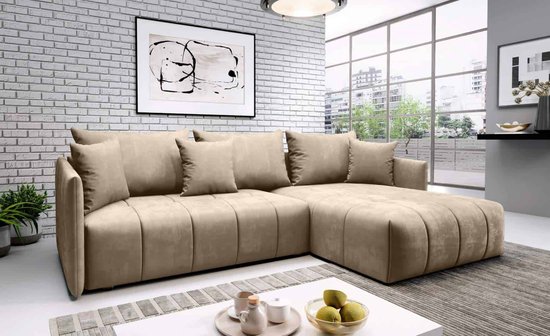 hoekbank aspen L - velvet beige- universele lounge- met bed en opbergruimte- seatsandbeds