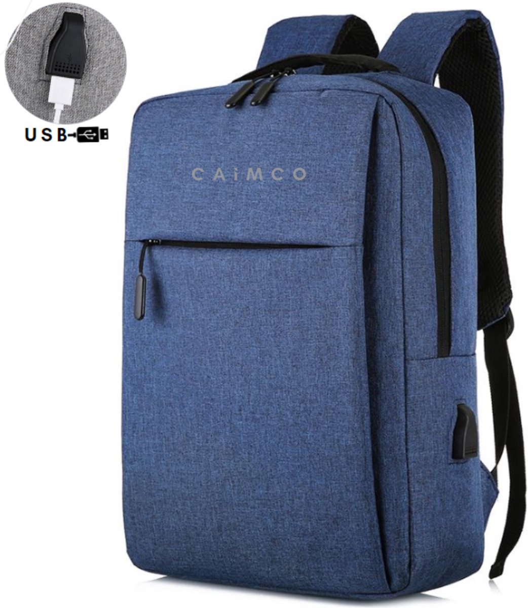 Rugzak - Caimco® Blauw - Laptop Rugtas - Inclusief USB-aansluiting - Jongens - Heren - Dames - Travel Bag - Spatwaterdicht