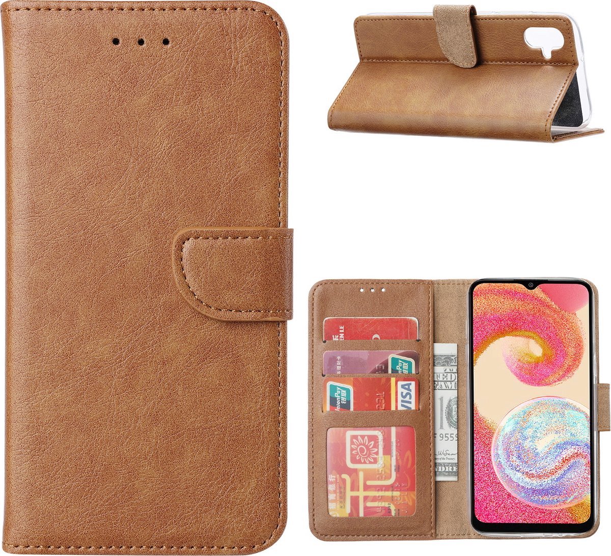 Portemonnee Book Case Hoesje Geschikt voor: Samsung Galaxy A04E - Lichtbruin