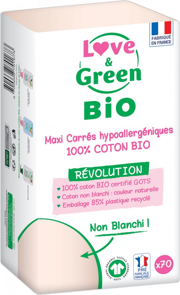 Love & Green Maxi Hypoallergene Vierkantjes 100% Organisch Katoen 70 Cottons