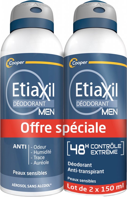 ETIAXIL - Antiperspirant Deodorant MEN Matige transpiratie Oksels 48h Controle Spray Set van 2 300