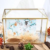 26 cm grote glazen bruiloftskaartenbox met gleuf en slot, geometrische gouden terrarium, vintage presentatiedoos voor bruiloftsreceptie, tafelopzetstuk