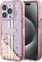 Guess Liquid Glitter Gold Stripe Back Case - Apple iPhone 15 Pro (6.1") - Roze