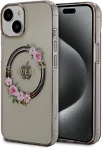 Guess Glossy Ring Back Case (MagSafe Compatible) - Apple iPhone 15 (6.1") - Zwart
