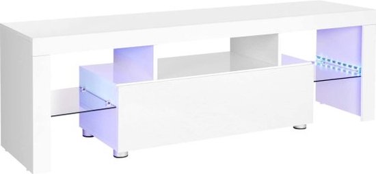 VASAGLE TV-kast voor tv tot 60 inch, tv-kast met 2 deuren, verstelbare planken, lengte 140 cm, voor woonkamer, slaapkamer, natuurlijk eiken en crèmewit LTV027N01