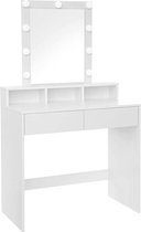 ZaZa Home & Office - kaptafel met spiegel en gloeilampen - cosmetische tafel - 2 lades - 3 open vakken - wit