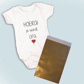 Hospitrix Baby Rompertje met Tekst HOERA je wordt Opa! Balloon Je wordt oom + Kaart | Korte Mouw | Cadeau voor Zwangerschap | Bekendmaking | Aankondiging | Aanstaande Moeder | Moederdag