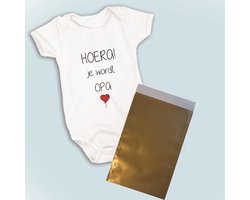 Hospitrix Baby Rompertje met Tekst HOERA je wordt Opa! Balloon Je wordt oom + Kaart | Korte Mouw | Cadeau voor Zwangerschap | Bekendmaking | Aankondiging | Aanstaande Moeder | Moederdag