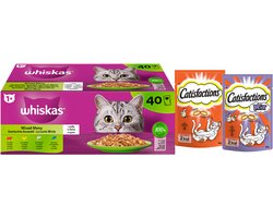Whiskas & Catisfactions kattenvoeding - mix natte voeding en snacks met kip en eend - 3520g