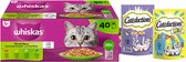 Whiskas & Catisfactions kattenvoeding - mix natte voeding en snacks met eend, zalm en kaas - 3520g