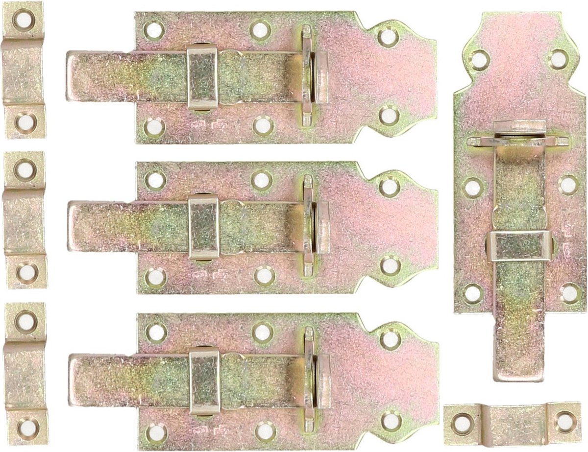 Deltafix schuifslot/hangslotschuif - 4x - 10 x 4.5cm - geel verzinkt staal - deur - schutting - hek
