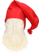 Kabouter/dwerg verkleed set - kaboutermuts rood met witte baard - polyester - volwassenen