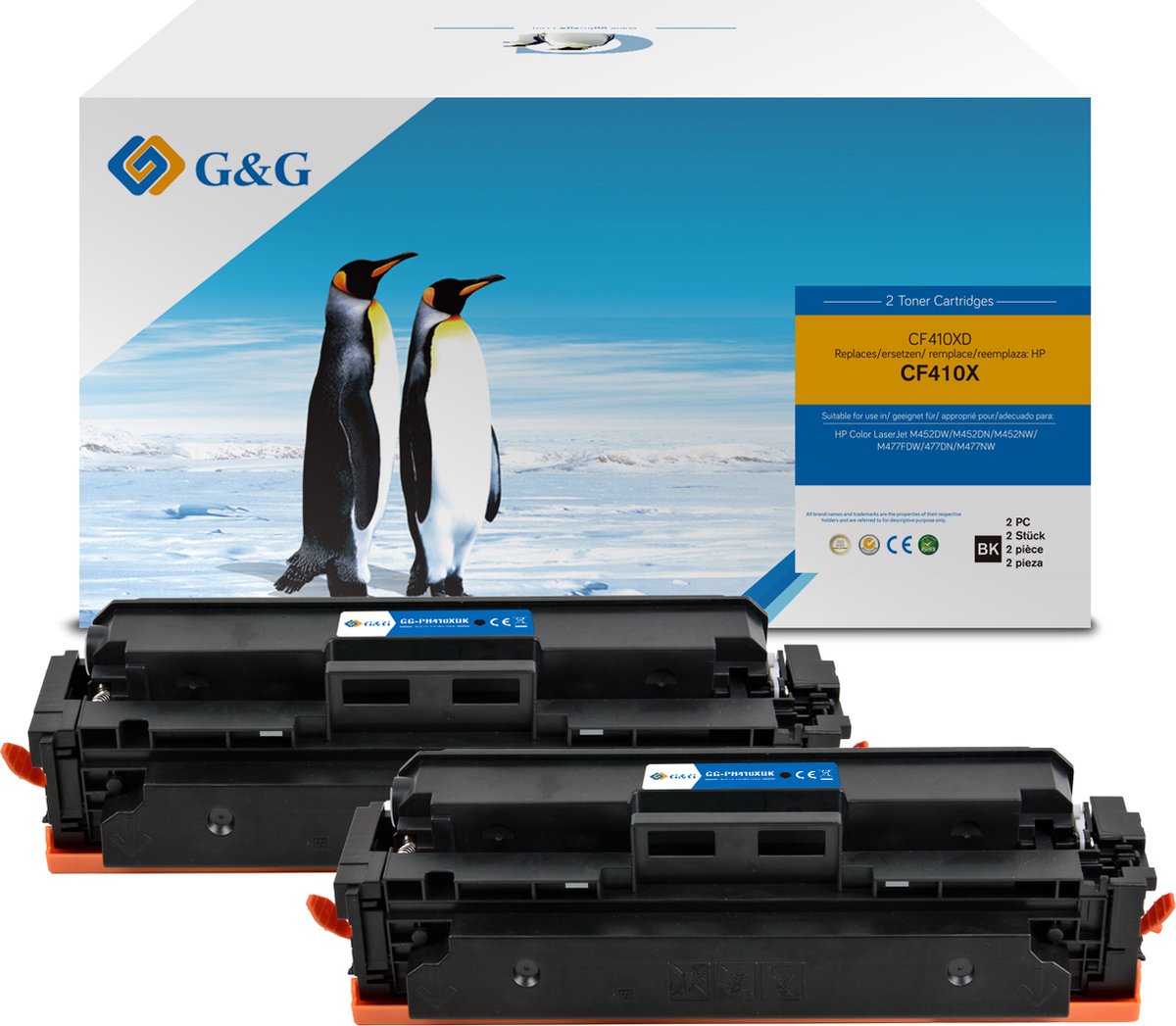 G&G 410X Huismerk Toner Geschikt voor HP 410X CF410X Zwart 2-pack Hoge Capaciteit
