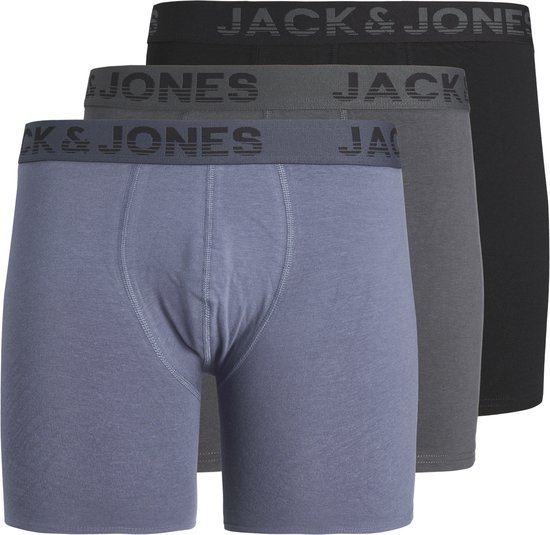 JACK & JONES Jacshade solid boxer briefs (3-pack) - heren boxers extra lang - zwart en jeansblauw - Maat: L