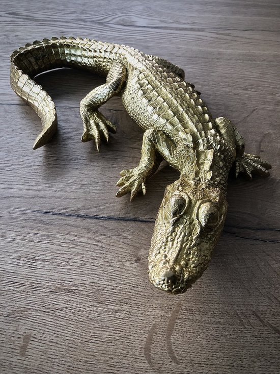 Krokodil goud 6cm hoog- polyresin- kunsthars- reptiel- dier- dierenfiguur- decoratiefiguur- voor binnen- interieur- interieurdecoratie- cadeau- geschenk