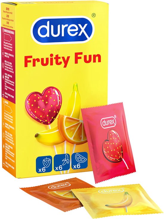 Foto: Durex condooms pleasure fruits 18 stuks condooms met smaak 6x aardbei 6x banaan 6x sinaasappel met kwantumkorting discreet verzonden