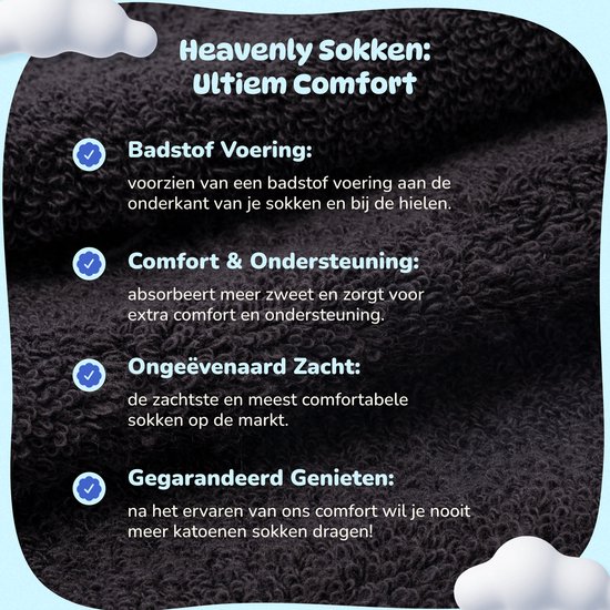 Donkergrijs, zacht, pluizig textiel met tekst: 'Badstof Voering', 'Comfort & Ondersteuning', 'Ongeëvenaard Zacht', 'Gegarandeerd Genieten'.