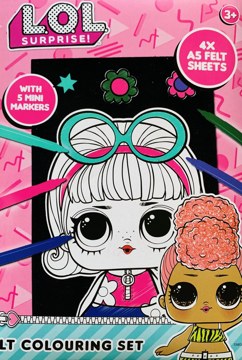 L.O.L. Surprise! velvet kleurplaten - Met 5 mini stiften - LOL SURPRISE - L.O.L. Surprise OMG - Knutselen meisjes - lol - Kleurboek - Meisje met bril