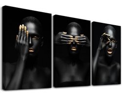 Schilderij - Gouden vrouw, Gold, 120x80 cm. 3 luik, wanddecoratie