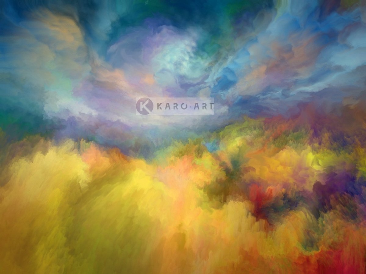 karo-art Schilderij - Zomer landschap - Print op canvas, Geel blauw , 3 maten , Premium print Multikleur