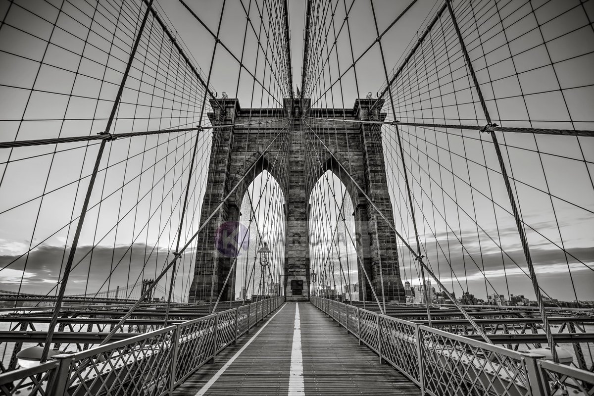 karo-art Schilderij - Brooklyn Bridge Zwart Wit, New York, 3 maten , Premium print Multikleur