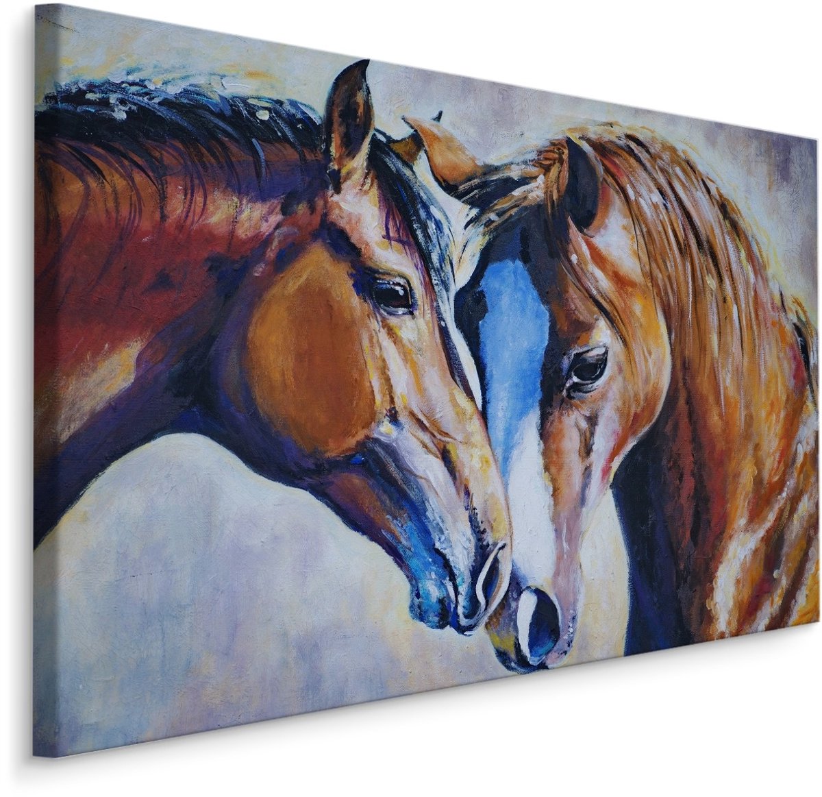 karo-art Schilderij - Paarden liefde geschilderd, print op canvas, premium print Multikleur
