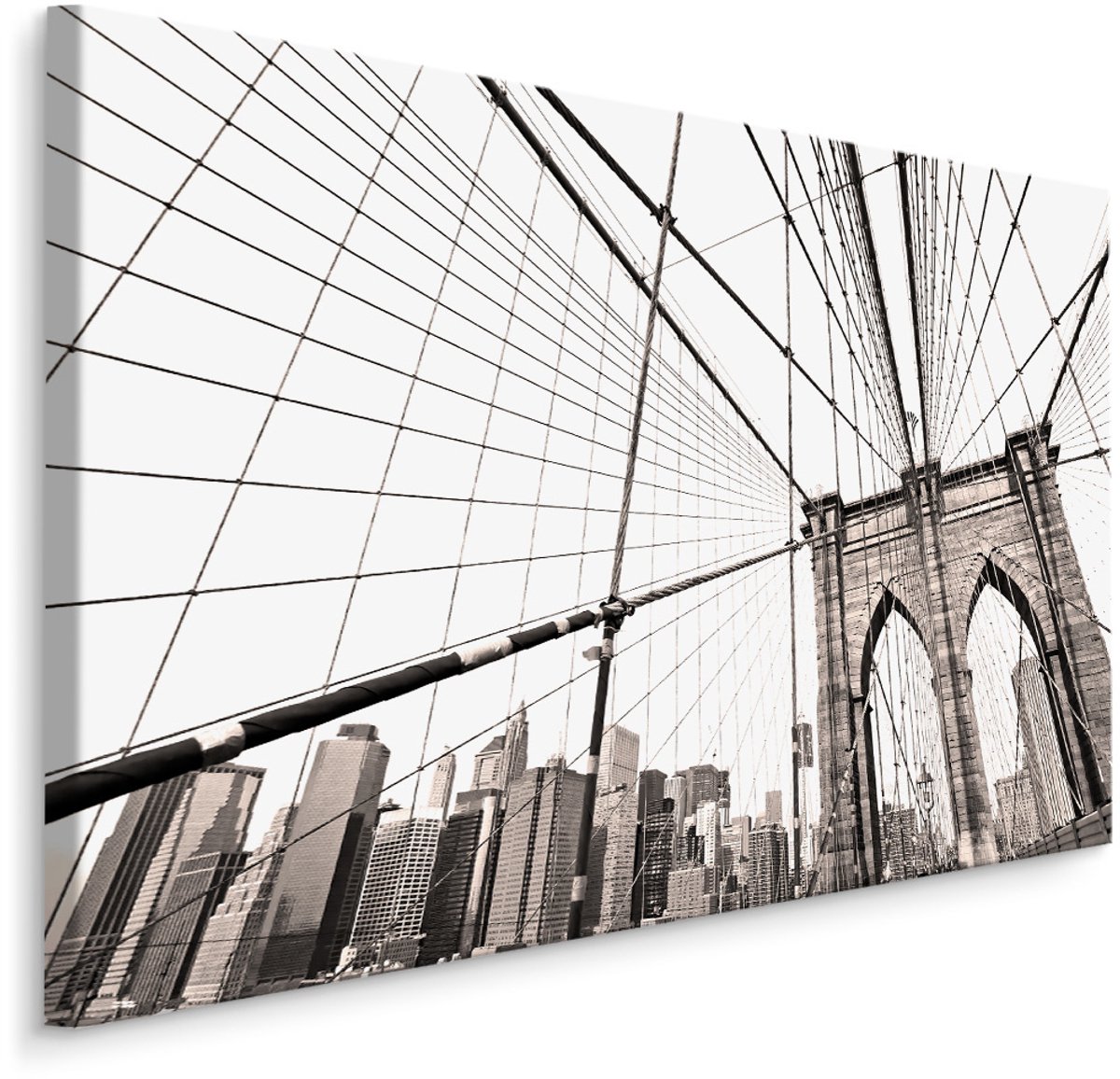 karo-art Schilderij Brooklyn Bridge close-up, beige, prachtige wanddecoratie Multikleur