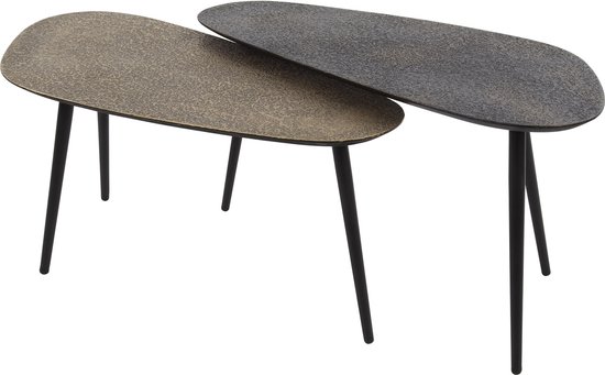 Heavy Métal - Table basse - Set de 2 - en forme de rein - noir - or/bronze - métal