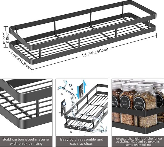 Foto: 40cm kruidenrekken keukenorganiser kruidenrek ophangbaar set van 2 keukenrek wandmontage gemaakt van metaal kruidenrek voor badkamer en keuken zwart