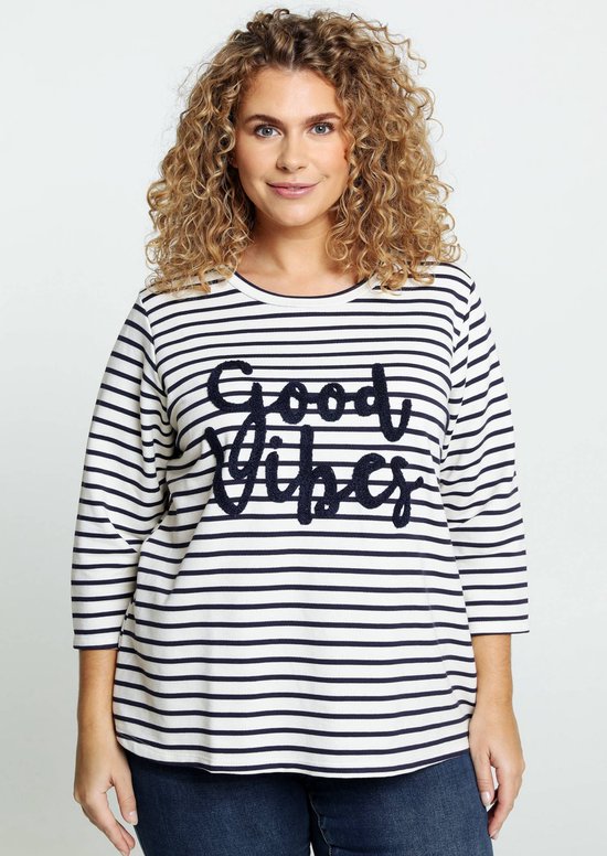 Paprika Gestreept T-shirt met opschrift 'Good Vibes'