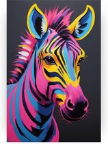 Neon zebra poster - Wilde dieren wanddecoratie - Wanddecoratie zebra - Muurdecoratie klassiek - Posters woonkamer - Slaapkamer decoratie - 40 x 60 cm