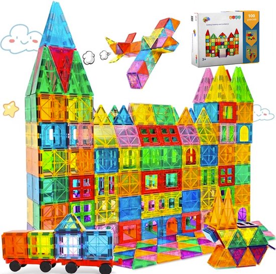 Magnetic Tiles - Magnetisch Speelgoed – 100stuks - Constructie speelgoed - Magnetische tegels - Montessori speelgoed