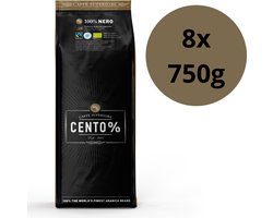 Cento% Nero - 1 doos: 8 x 750 gram - Donker gebrande koffiebonen - Biologisch & Fairtrade - 100% Arabica