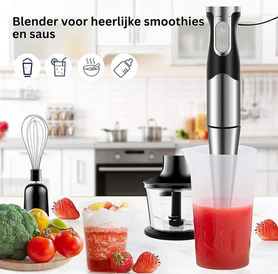 Staafmixer Set - 4-in-1 Staafmixerset Met 2 Snelheden en Turbofunctie - Hakmolen - Inclusief Maatbeker en opbergrek– 1200W - 25 x 23 x 14 cm van Merkloos — afbeelding 3