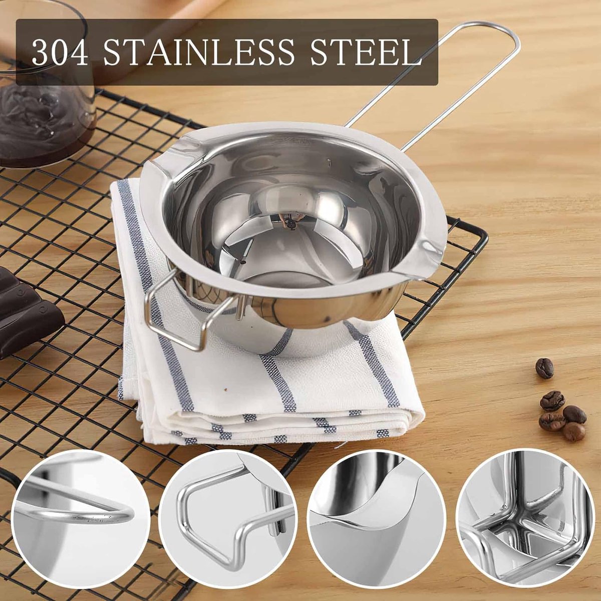 Set 2 Bols Bain-Marie En Acier Inox 304 Avec Spatules - 400 Ml Et 600 Ml - Pour Chocolat, Beurre, Cire
