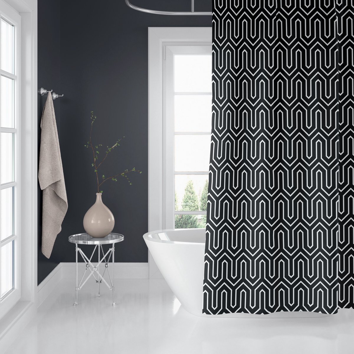Casabueno - Douchegordijn Zwart - Waterdicht & Sneldrogend – 180x200 cm – Anti-Schimmel, Wasbaar & Duurzaam – Zwart– Badkamer Shower Curtain